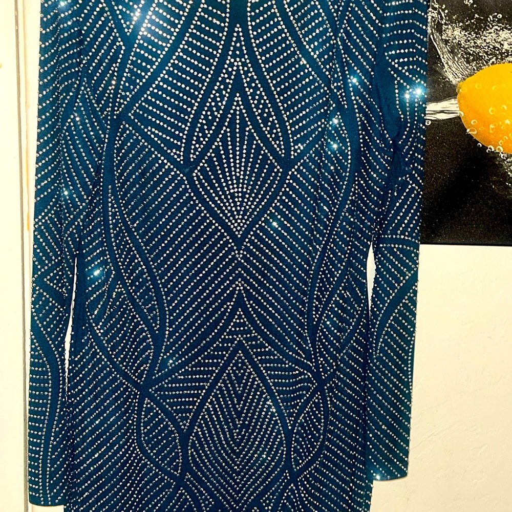 Plus, Used Rhinestone Party Dress. Size 3X, Turquoise with Rhinestones. Bodycon.
